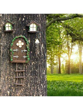 Glow in the Dark Fairy Garden Decor - Mini Door & Windows Yard Sculpture